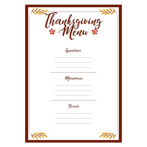 Free Printable Thanksgiving Menu Template