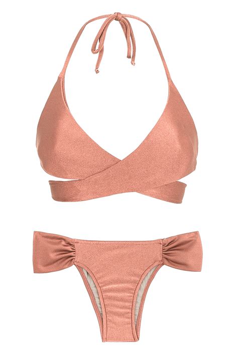 Two Piece Swimwear Peach Pink Wrap Bra Bikini Rose Transpassado