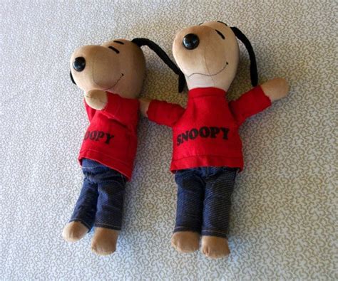 vintage snoopy dolls with red shirts and jeans