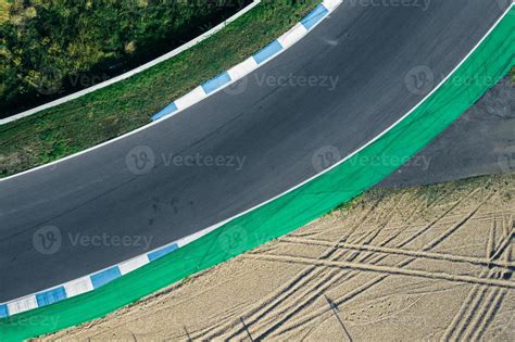 Aerial Top Down Drone View Of A Racing Track With Tight Turns And