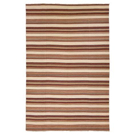 Oversize Square Contemporary Beige Striped Afghani Kilim Rug For Sale