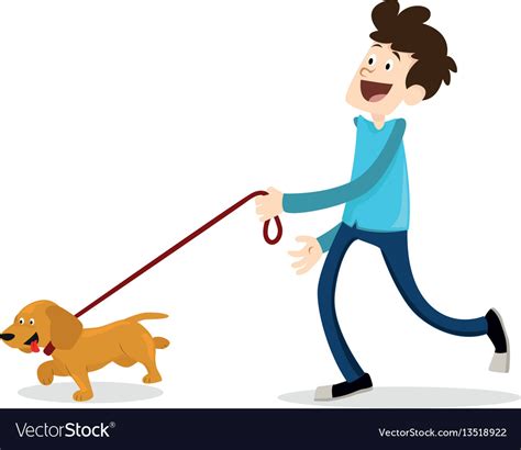 Cartoon Style Man Walking With Dog Dachshund Vector Image
