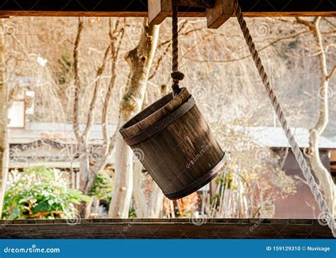 Old Antique Water Well Wooden Bucket With Rope Stock Photo Image Of