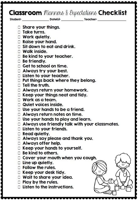 When we are designing our classroom behavior management plan, we must always be aware of how the environment impacts the children in our care. Classroom Manners and Expectations FREE checklist and ...