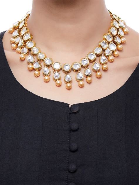Buy Pearl Gold Plated Kundan Choker Necklace Online At Theloom
