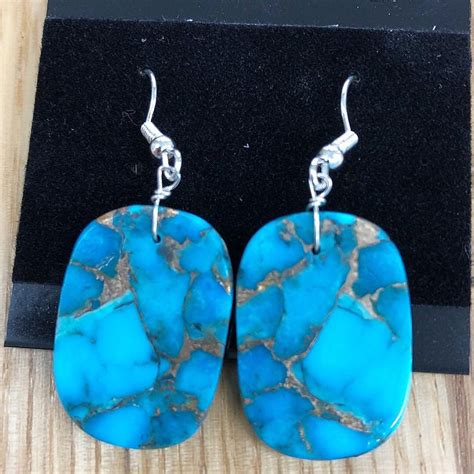 Kingman Turquoise Bronze Earrings Sterling Silver Southwestern Etsy