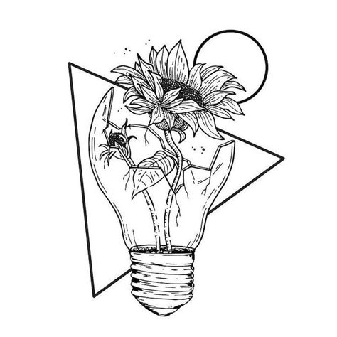 Broken Lightbulb Sunflower Inside Rose Drawing Easy Black And White