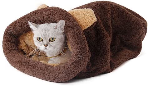 Cat Sleeping Bag Self Warming Kitty Sack Brown Bonanza Mart