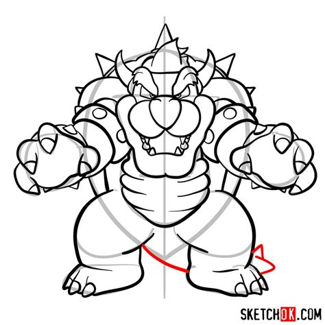 How To Draw Bowser From Super Mario Games Sketchok Easy Drawing Guides