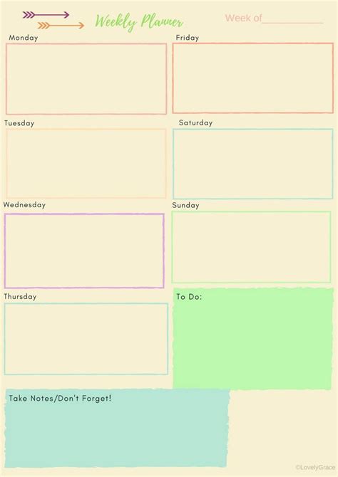 Printable Bright Colorful Weekly Planner 345 By Lovelygrace12 On Etsy