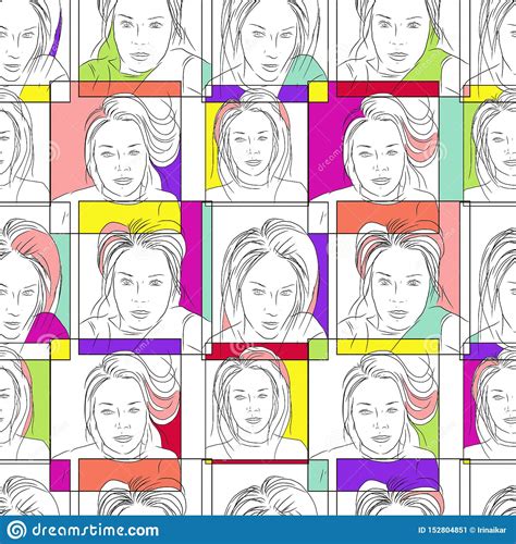 Hand Drawn Black And White Selfie Girl Face And Colorful Frames Stock ...