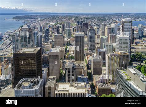 Seattle Skyline Aerial View Of Downtown Seattle From The Sky View