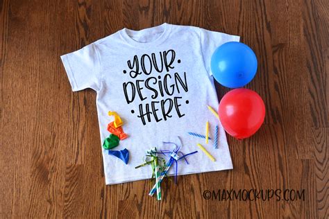 Download Gray kids t-shirt mockup, birthday theme