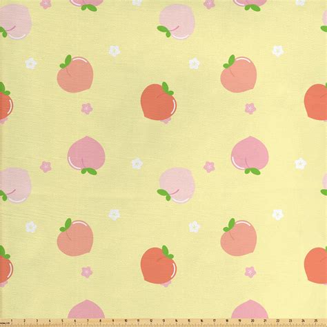 Peach Colors Fabric By The Yard Repetitive Fruit With Leaves Blossom