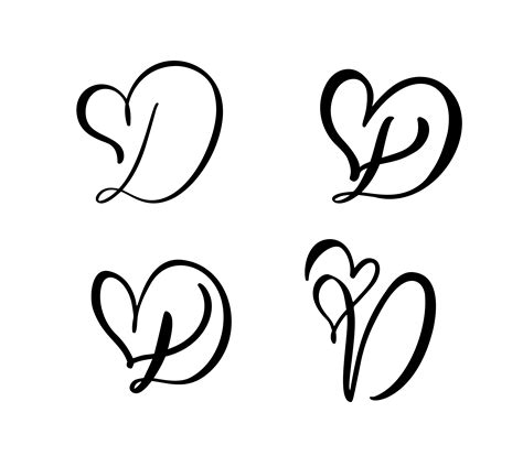 Download Vector Set of Vintage floral letter monogram D. Calligraphy element Valentine flourish. Hand ...