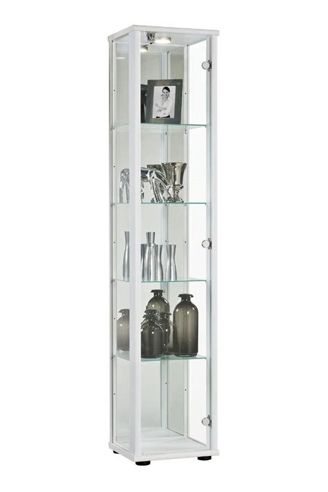 Assembled Ex Display Lockable Glass Display Cabinet 1 Door With Mirror And Led Light White In