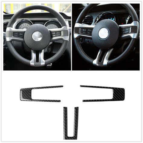 Carbon Fiber Black Interior Steering Wheel Trim Cover For Ford Mustang