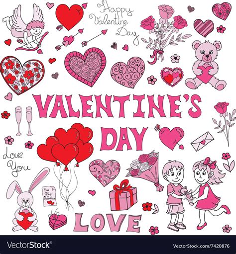 Valentines Day Doodles Set Royalty Free Vector Image