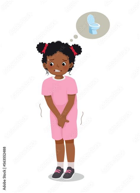 Vetor De Cute Little African Girl Need To Pee Holding Urinary Bladder