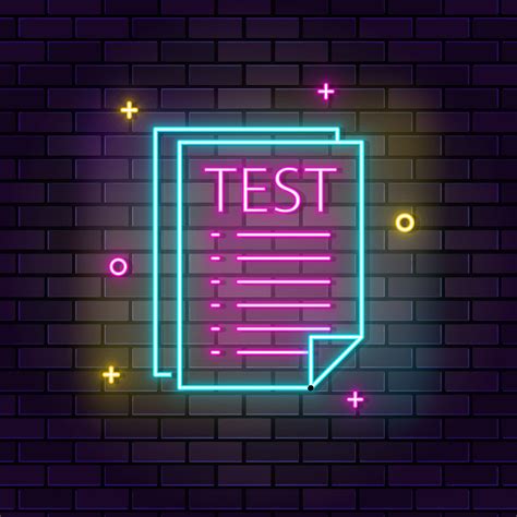 Test Paper Neon Icon Education Neon Icon On Dark Brick Wall