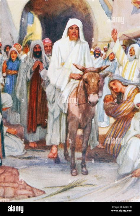 The Entry Of Jesus Into Jerusalem On A Donkey Illustration By Stock