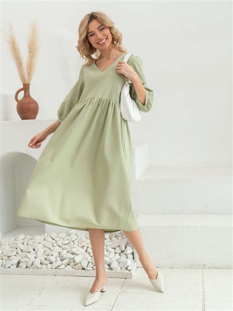 Платье изо льна летнее зелёное платье льняное в интернет магазине на