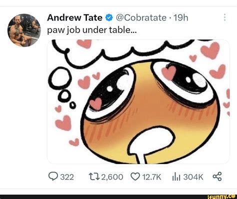 Andrew Tate @Cobratate paw job under table... 322 2,600 Oi27K hi 304K