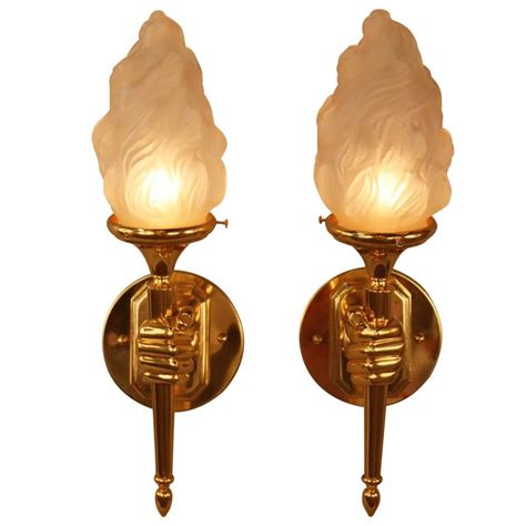 French Bronze Hand Hold Torch Wall Sconces At 1stdibs Hand Sconces