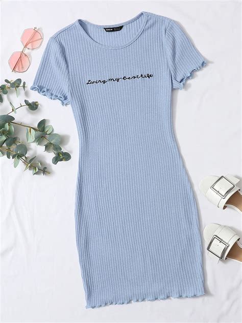 Baby Blue Casual Short Sleeve Polyester Slogan Bodycon Embellished