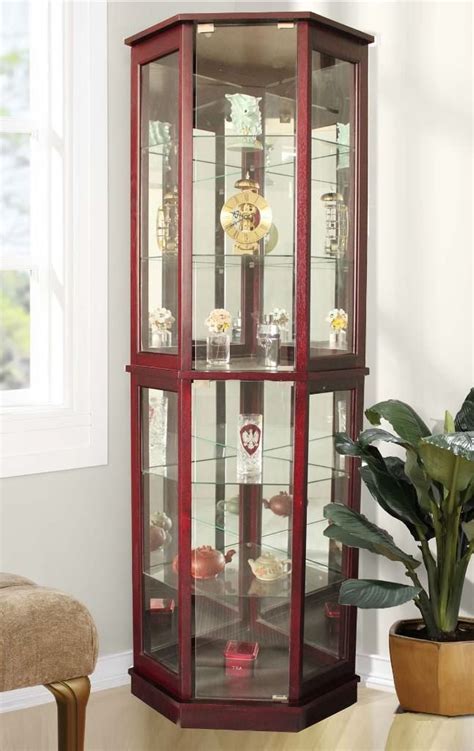 Lighted Corner Curio Storage Cabinet Glass Display Vintage Furniture