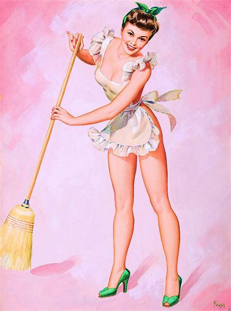 S Pin Up Girl The Cleaning Lady Vintage Picture Print Art Poster Canvas Print Wooden