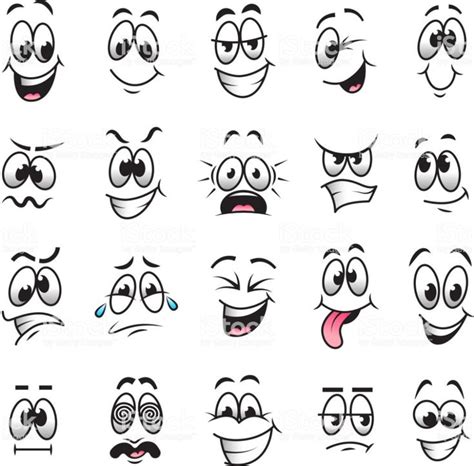 Cartoon Faces With Different Expressions On White Background Stock
