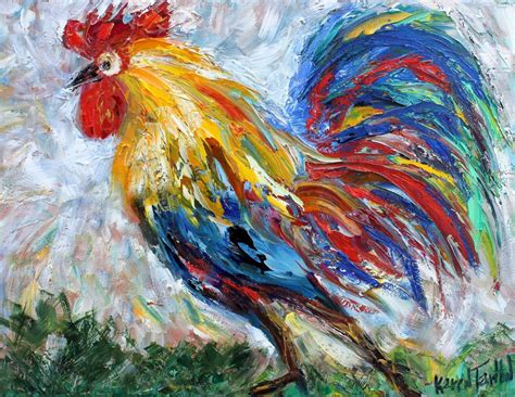 Rooster Painting Original Oil Abstract Palette Knife Etsy Rooster