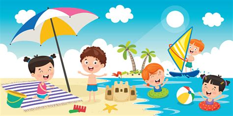 Little Children Playing At Beach Stock Illustration Download Image