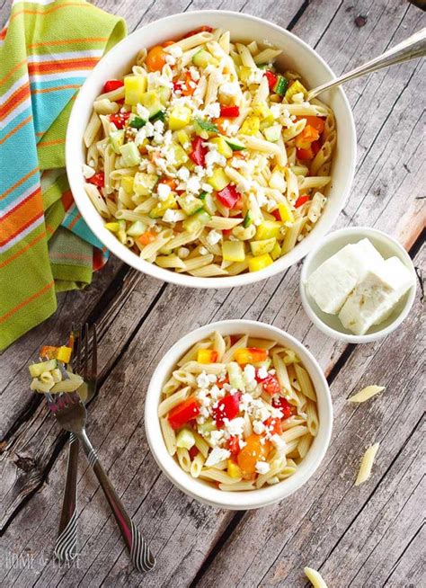 A light and healthy salad which stands on its own without the need for anything else on the side. Easy Summer Veggie Pasta Salad - Home and Plate