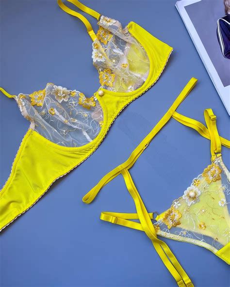 Sexy Lingerie Seterotic Lingerie Yellow Lingerie Set Sexy Bodysuit Thigh Harness Three