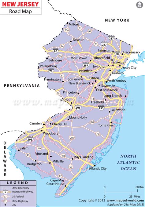 New Jersey Road Map Highways In New Jersey