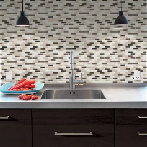Ceramic floor and wall tile transmits the splendor of old world european elegance. Smart Tiles 9.10 in. x 10.20 in. Mosaic Peel and Stick ...