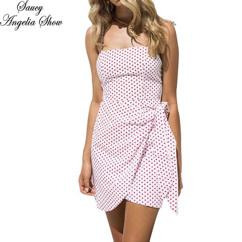 Saucy Angelia Women Summer Dress Sexy Wrap Halter Top Dots High Waist