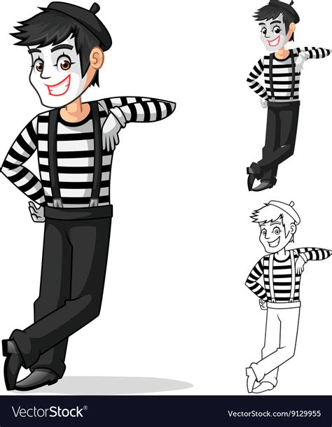 Mime Artist Cartoon Character Leaning Against Vector Image