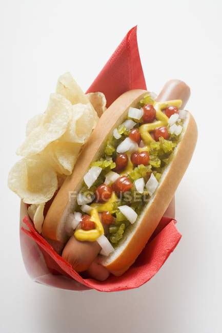 Hot Dog With Crisps — Cut Out Chips Stock Photo 148836071