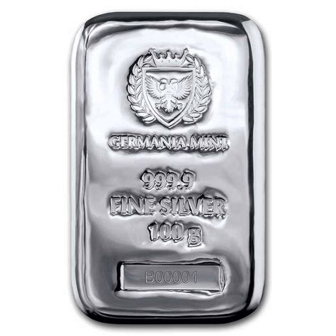 Buy 100 Gram Silver Bar Germania Mint Serialized Apmex