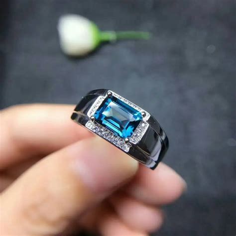 Meibapj Real Natural London Blue Topaz Gemstone Men Ring Real