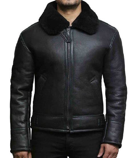 Mens Sheepskin Black Leather B3 Shearling Jacket Jackets Creator
