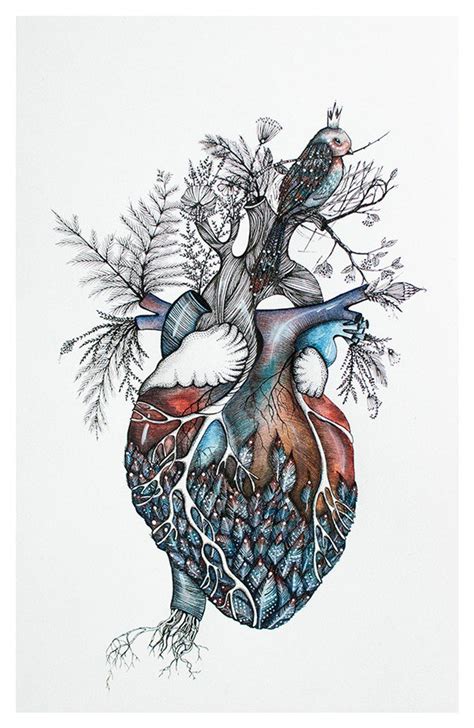 Anatomical Heart Art Print Floral Illustration Original Etsy