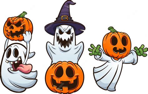Cute Halloween Characters Cartoon Style Set Trick Treat Vector Clip Art Library