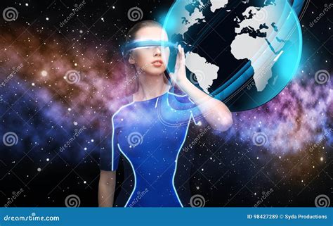 Woman In Virtual Reality D Glasses With Earth Stock Image Image Of