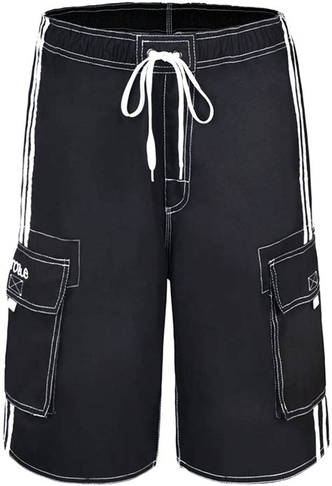 Nonwe Mens Beachwear Board Shorts Quick Dry With Mesh Lining Black