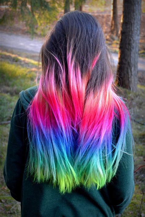 See more ideas about dyed hair, hair styles, long hair styles. Pink blue rainbow ombre dip dyed hair color inspiration ...