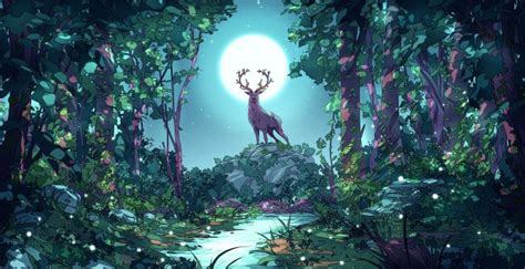 Wallpaper Deer At Forest Moon Night Art Desktop Wallpaper Hd Image